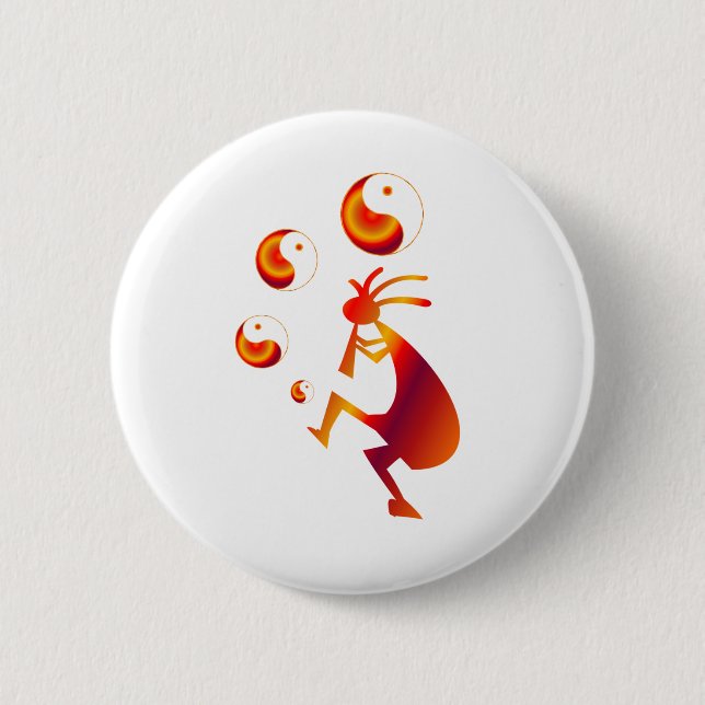 Kokopelli with Red Yin Yang 6 Cm Round Badge (Front)