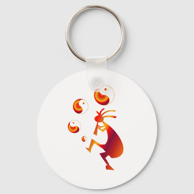 Kokopelli with Red Yin Yang Key Ring (Front)