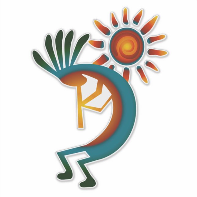 Kokopelli with Sun 14"  Vinyl Sticker (Front)
