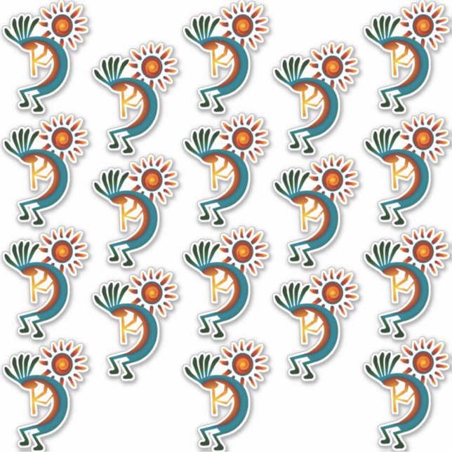 Kokopelli with Sun Group of 18 Vinyl Sticker (Front)