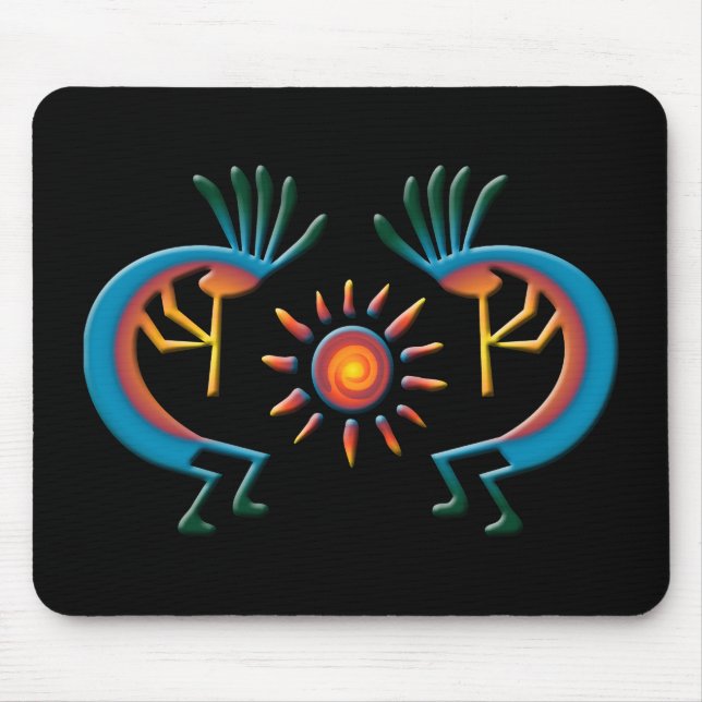 Kokopelli with Sun Southwest Black Mousepad (Front)