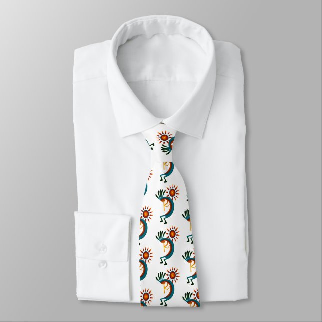Kokopelli with Sun White Neck Tie (Tied)