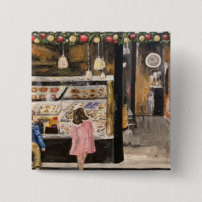 "Kolache at Christmas" painting by Therese Kramer  15 Cm Square Badge (Front)