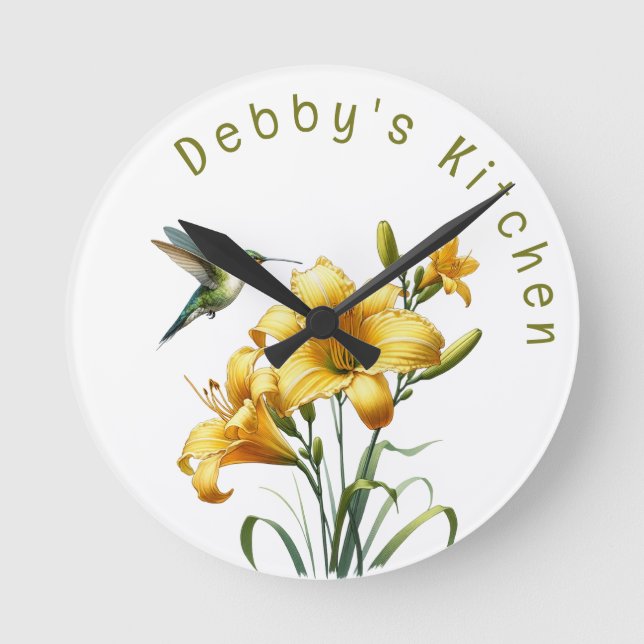 Kolibrie and Gele Lelies Wandclock’ Round Clock (Front)