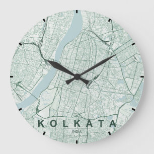 Kolkata India City Map Minimal Large Clock