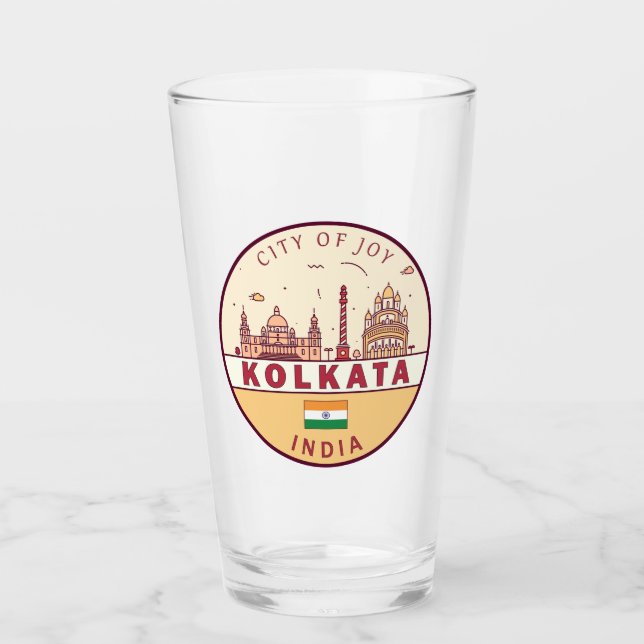 Kolkata India City Skyline Emblem Glass (Front)