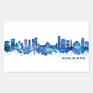 Kolkata West Bengal Skyline Blue Rectangular Sticker