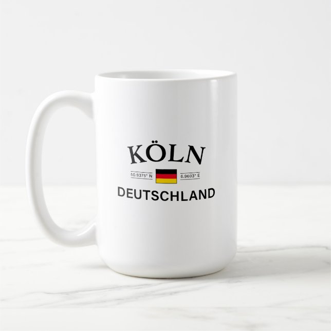 Koln (Cologne) Deutschland Coordinates German Coffee Mug (Left)