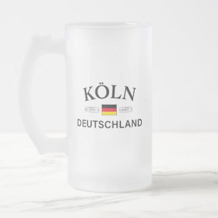 Koln (Cologne) Deutschland Coordinates German Frosted Glass Beer Mug