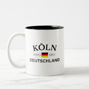 Koln (Cologne) Deutschland Coordinates German Two-Tone Coffee Mug