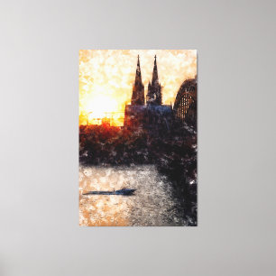 Köln Skyline mit Kölner Dom Sunset Artstyle Canvas Print