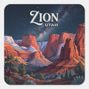 Kolob Canyons at Night New Harmony Utah Square Sticker