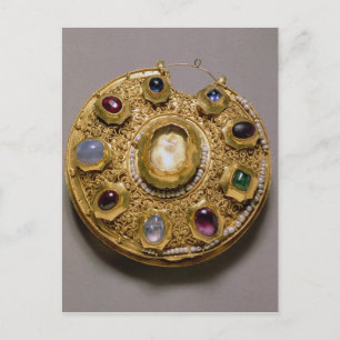 Kolt medallion, gold set with pearls and postcard