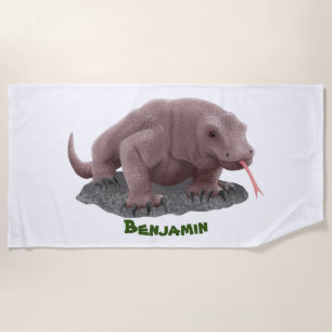 Komodo dragon illustration beach towel