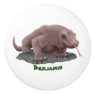 Komodo dragon illustration ceramic knob