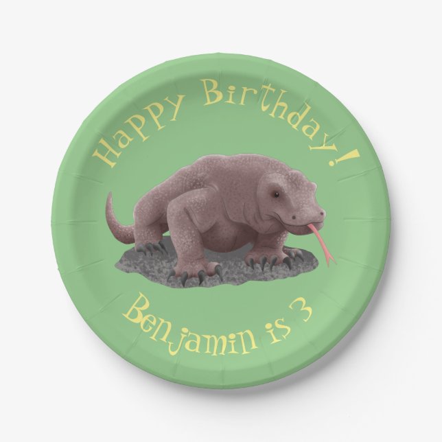 Komodo dragon illustration paper plate (Front)
