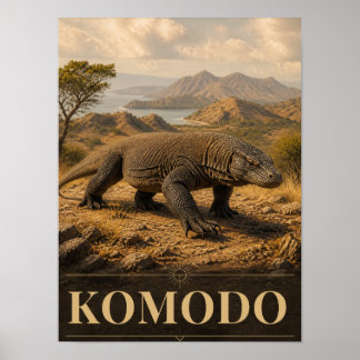 Komodo Dragon Wildlife Art Poster Indonesian