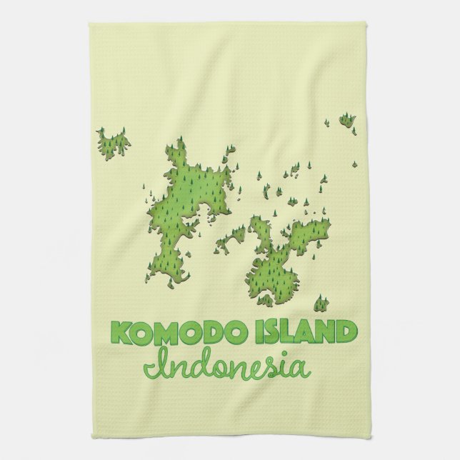 Komodo island Indonesia Map Tea Towel (Vertical)