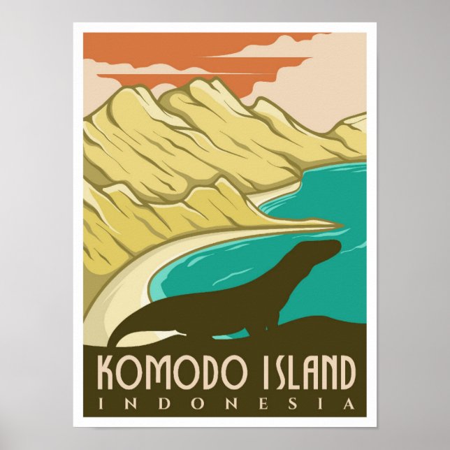 Komodo Island Indonesia Vintage Travel Poster (Front)