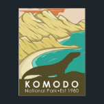 Komodo National Park Indonesia Vintage Postcard<br><div class="desc">Komodo vector artwork design. The park is a national park in Indonesia located within the Lesser Sunda Islands in the border region between the provinces of East Nusa Tenggara and West Nusa Tenggara.</div>