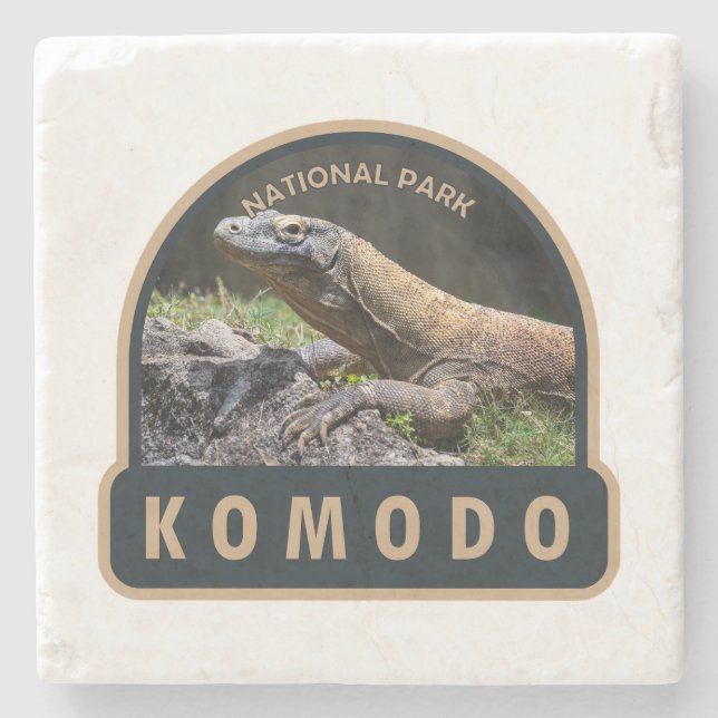 Komodo National Park Indonesia Vintage Stone Coaster (Front)