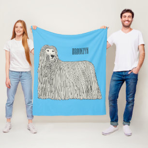 Komondor dog cartoon illustration fleece blanket