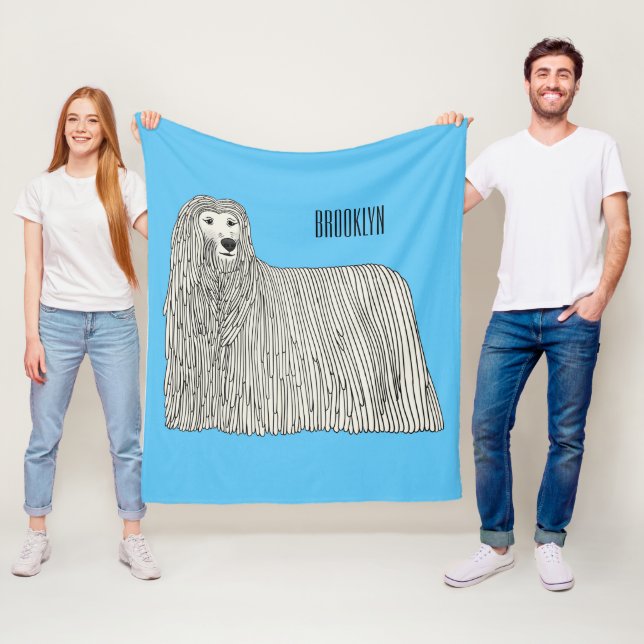 Komondor dog cartoon illustration  fleece blanket (In Situ)