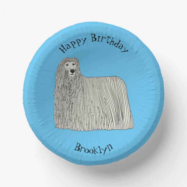 Komondor dog cartoon illustration paper plate (Front)