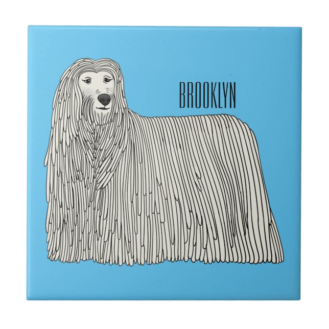 Komondor dog cartoon illustration tile (Front)