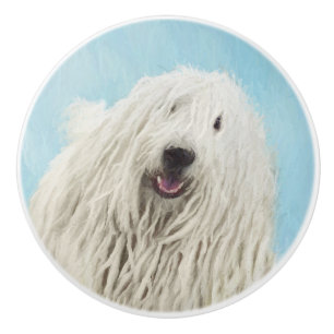 Komondor Painting - Cute Original Dog Art Ceramic Knob