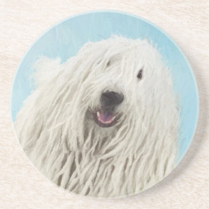 Komondor Painting - Cute Original Dog Art Coaster