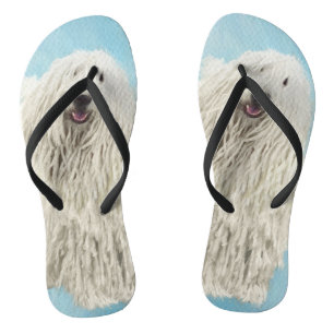 Komondor Painting - Cute Original Dog Art Flip Flops