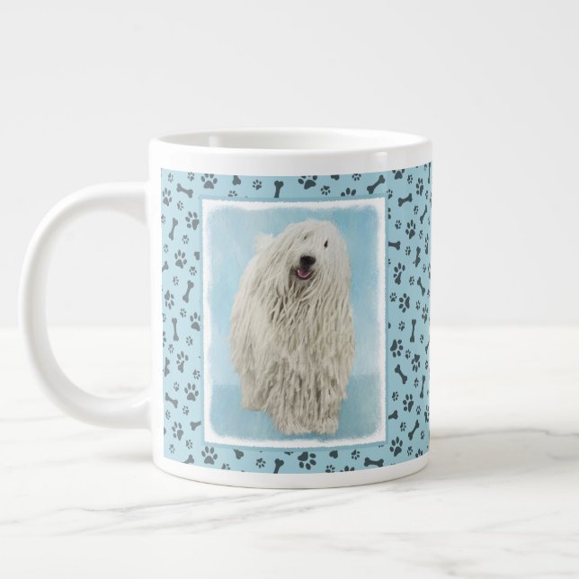Komondor Painting - Cute Original Dog Art Large Coffee Mug (Left)