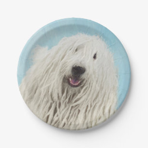 Komondor Painting - Cute Original Dog Art Paper Plate