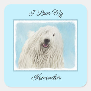 Komondor Painting - Cute Original Dog Art Square Sticker