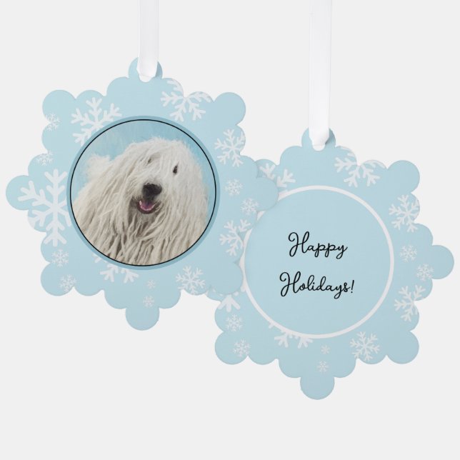 Komondor Painting - Cute Original Dog Art Tree Decoration Card (Front/Back)
