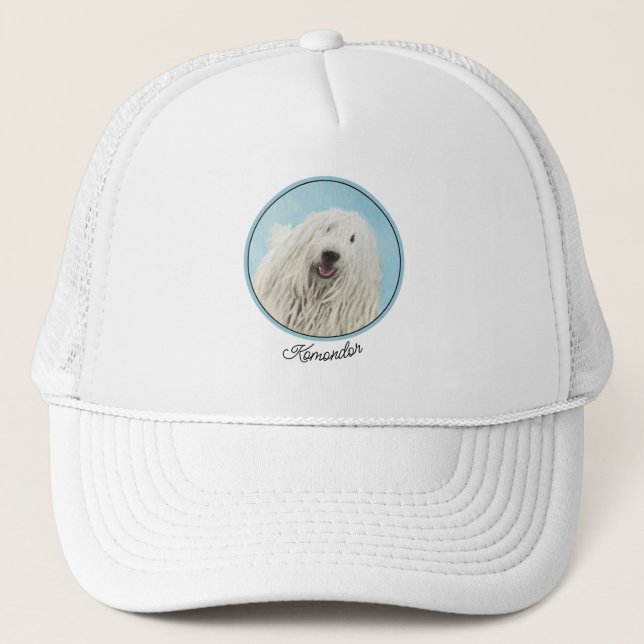 Komondor Painting - Cute Original Dog Art Trucker Hat (Front)