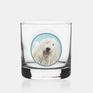 Komondor Painting - Cute Original Dog Art Whiskey Glass