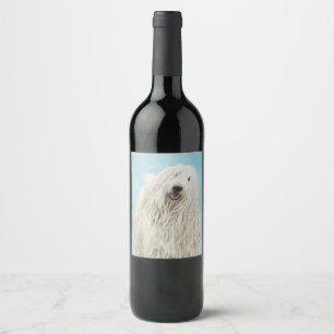 Komondor Painting - Cute Original Dog Art Wine Label