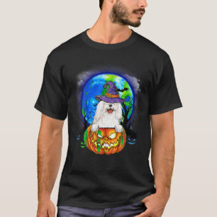Komondor Witch Moon Pumpkin Scary Halloween Dog Lo T-Shirt