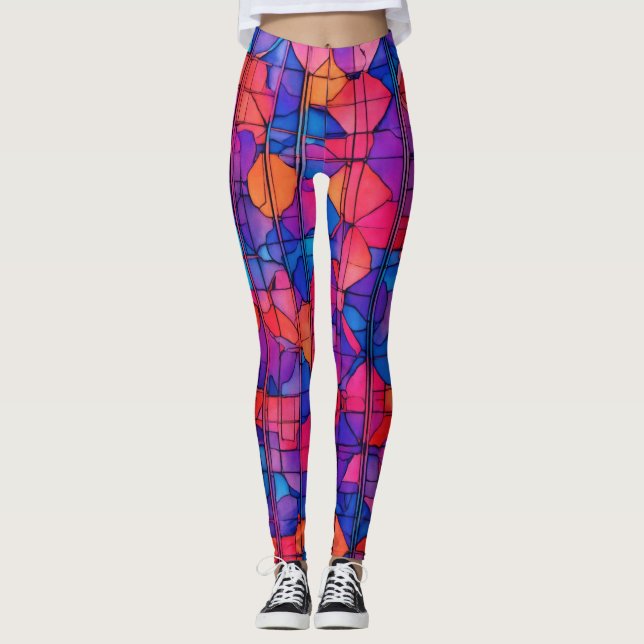 "Komorebi Dreams: Neon Watercolor Leggings" Leggings (Front)