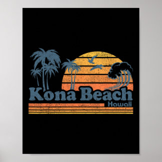 Kona Beach Hawaii Vintage Surfing 70s Retro Summer Poster
