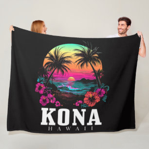 Kona Hawaii Hawaiian Hibiscus Flowers Surfer Fleece Blanket