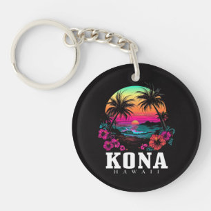 Kona Hawaii Hawaiian Hibiscus Flowers Surfer Key Ring