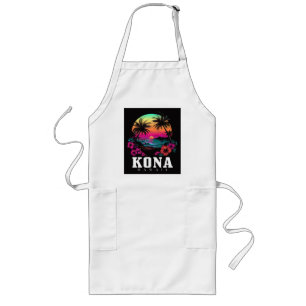 Kona Hawaii Hawaiian Hibiscus Flowers Surfer Long Apron