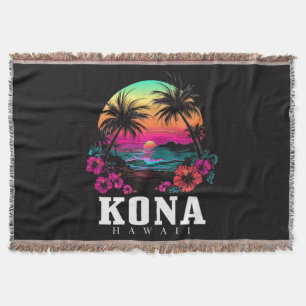 Kona Hawaii Hawaiian Hibiscus Flowers Surfer Throw Blanket