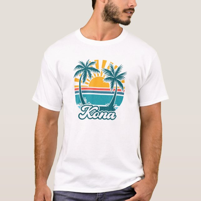 Kona Hawaii Hawaiian Island Palm Tree Tropical Bea T-Shirt (Front)