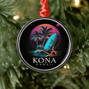 Kona Hawaii Hawaiian Surf Board Vintage Metal Tree Decoration