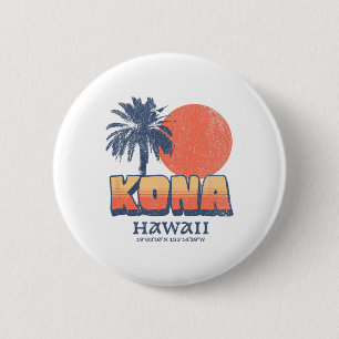 Kona Hawaii Retro Sunset Palm Tree Cute Hawaiian B 6 Cm Round Badge