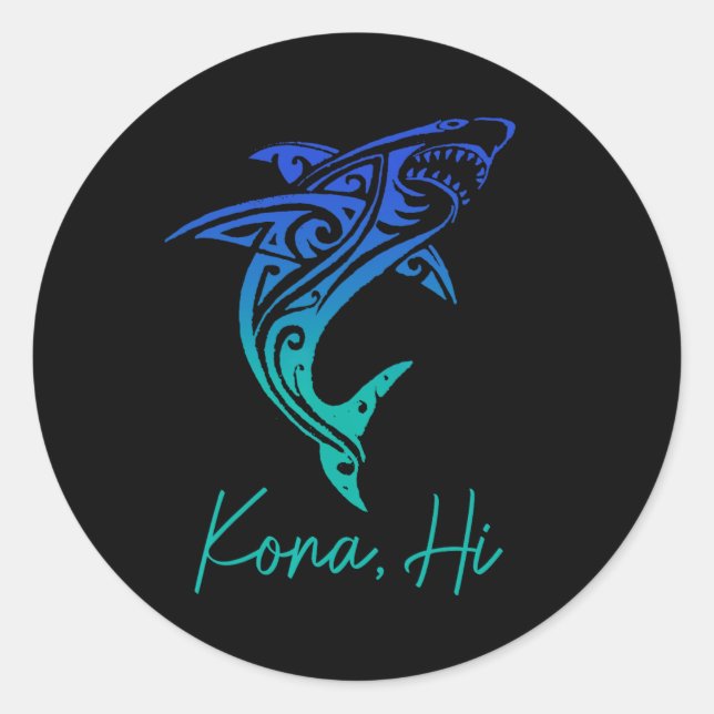 Kona Hawaii Shark Diving Fishing Surfing Surfer Ha Classic Round Sticker (Front)